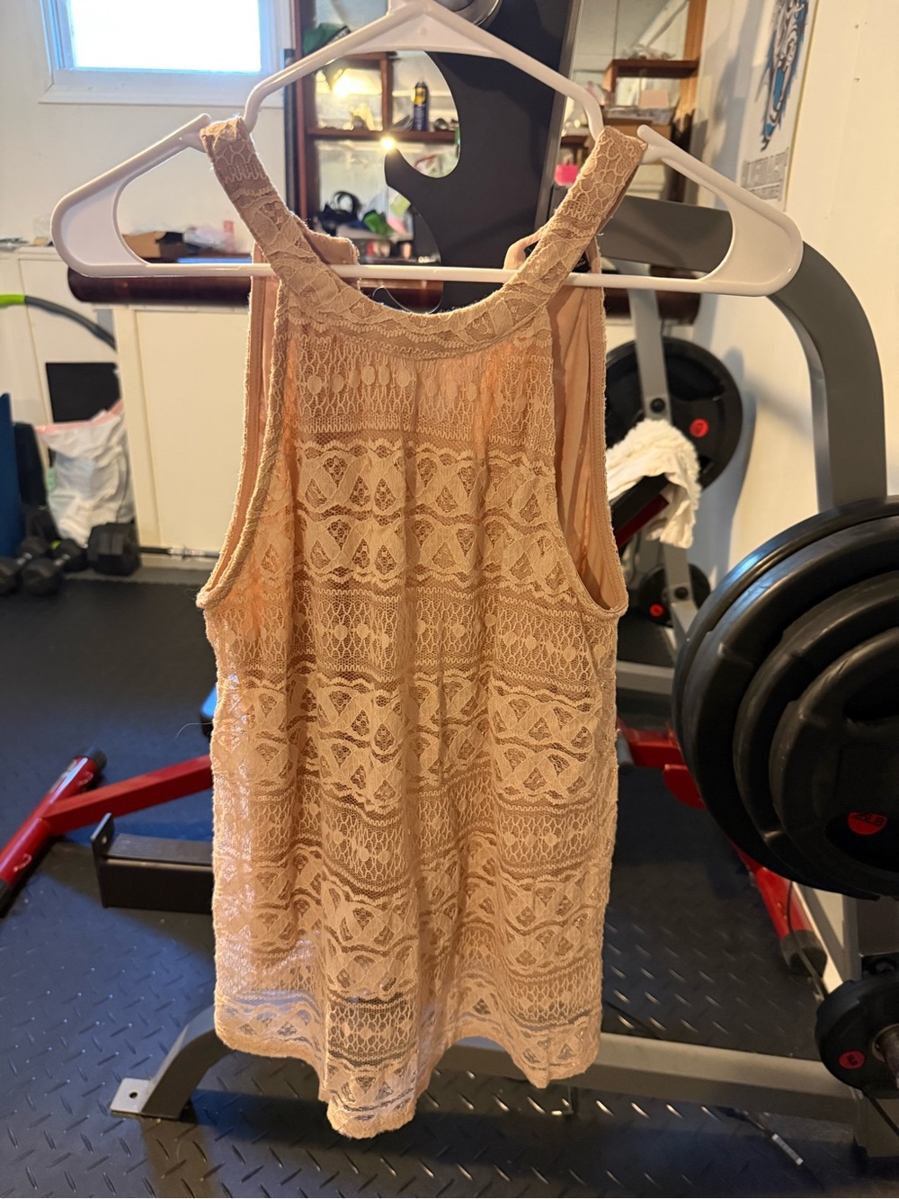 Monteau Beige Lace Racerback Tank Top